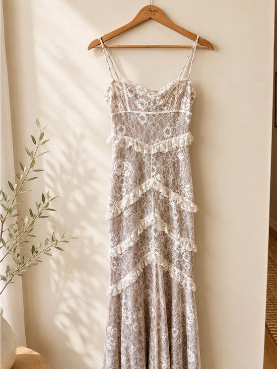 MAJORELLE Dresses & Skirts - Lace Ruffled Slip Maxi Dress in Ivory